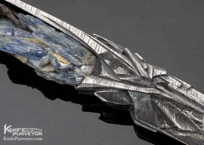 Pierre & Nicole Reverdy Custom Knife Sole Authorship Carved Mosaic Damascus and Blue Kyanite Integral Fixed Blade - Image 5