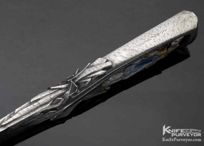 Pierre & Nicole Reverdy Custom Knife Sole Authorship Carved Mosaic Damascus and Blue Kyanite Integral Fixed Blade - Image 3