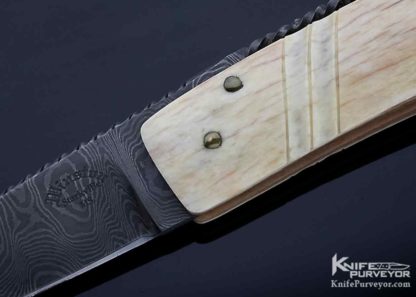David Winston Custom Knife Sole Authorship Damascus and Elk Horn Carved Bone - Image 2