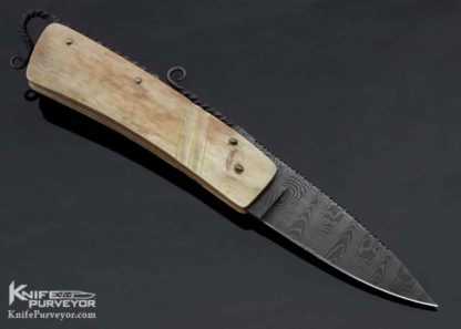 David Winston Custom Knife Sole Authorship Damascus and Elk Horn Carved Bone - Image 4