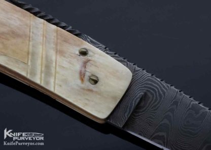 David Winston Custom Knife Sole Authorship Damascus and Elk Horn Carved Bone - Image 5