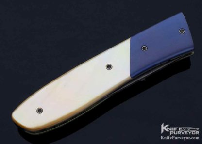 Don Maxwell Custom Knife Damascus & Gold Lip Pearl Linerlock - Image 4
