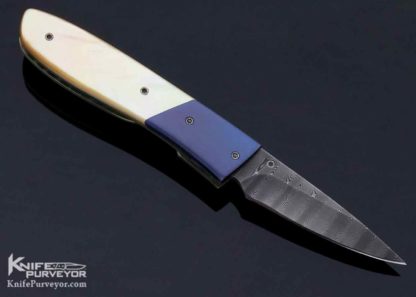 Don Maxwell Custom Knife Damascus & Gold Lip Pearl Linerlock - Image 5