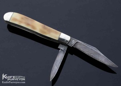 Eugene Shadley Custom Knife Damascus Peanut Mammoth Slip Joint - Image 3