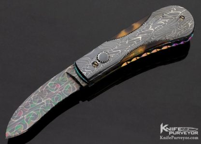 Frank Potter Custom Knife Blued Robert Eggerling Mosaic Damascus & Amber Automatic Linerlock - Image 5
