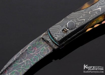 Frank Potter Custom Knife Blued Robert Eggerling Mosaic Damascus & Amber Automatic Linerlock - Image 9