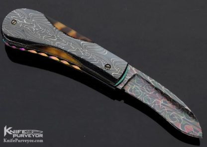 Frank Potter Custom Knife Blued Robert Eggerling Mosaic Damascus & Amber Automatic Linerlock - Image 4