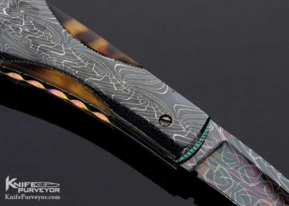 Frank Potter Custom Knife Blued Robert Eggerling Mosaic Damascus & Amber Automatic Linerlock