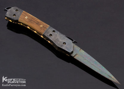 Frank Potter Custom Knife Mammoth Ivory & Blued Robert Eggerling Mosaic Damascus Automatic Linerlock - Image 8