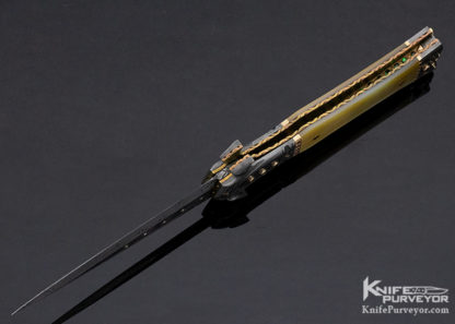 George Dailey Custom Knife Gold Lip Pearl and Damascus Gem Encrusted Linerlock Dagger - Image 8