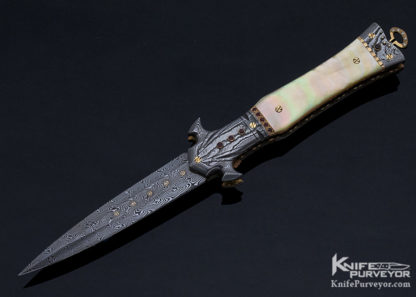 George Dailey Custom Knife Gold Lip Pearl and Damascus Gem Encrusted Linerlock Dagger 15540