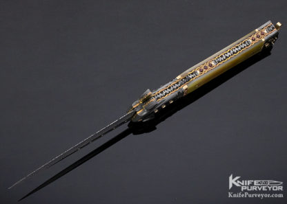 George Dailey Custom Knife Gold Lip Pearl and Damascus Gem Encrusted Linerlock Dagger - Image 7