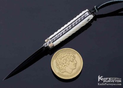 George Dailey Custom Neck Knife Fluted Walrus, Silver with San Mai Damascus and Pouch - Image 8