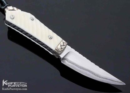 George Dailey Custom Neck Knife Fluted Walrus, Silver with San Mai Damascus and Pouch - Image 4
