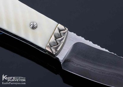 George Dailey Custom Neck Knife Fluted Walrus, Silver with San Mai Damascus and Pouch - Image 5