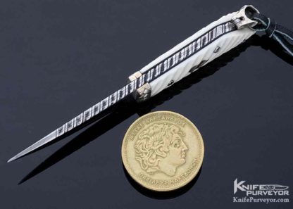George Dailey Custom Neck Knife Fluted Walrus, Silver with San Mai Damascus and Pouch - Image 7
