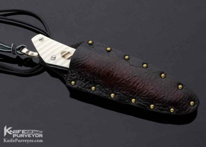 George Dailey Custom Neck Knife Fluted Walrus, Silver with San Mai Damascus and Pouch - Image 6