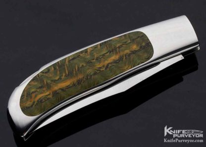 George Herron Custom Knife Clip Point Blade Stabilized Oak Interframe Lockback #395 - Image 3