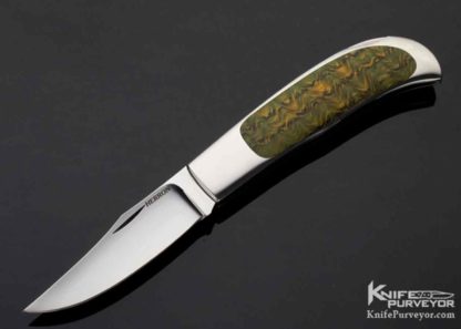 George Herron Custom Knife Clip Point Blade Stabilized Oak Interframe Lockback #395 13773