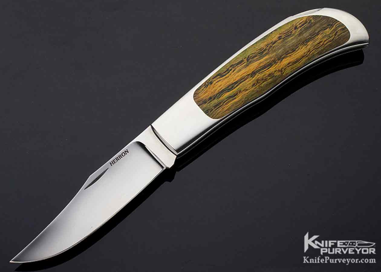 George Herron Custom Knife Clip Point Blade Stabilized Oak Interframe Lockback #396 13774