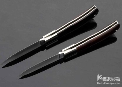 George Herron Custom Knife Pair of Consecutively Numbered 56 & 57 Integral Bolstered Desert Ironwood Lockback Folders - Image 5