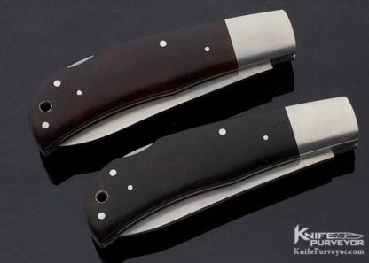 George Herron Custom Knife Pair of Consecutively Numbered 56 & 57 Integral Bolstered Desert Ironwood Lockback Folders - Image 2