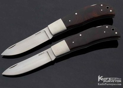George Herron Custom Knife Pair of Consecutively Numbered 56 & 57 Integral Bolstered Desert Ironwood Lockback Folders 13313