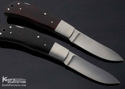 George Herron Custom Knife Pair of Consecutively Numbered 56 & 57 Integral Bolstered Desert Ironwood Lockback Folders - Image 3