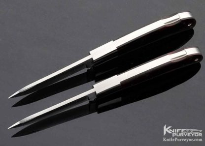 George Herron Custom Knife Pair of Consecutively Numbered 56 & 57 Integral Bolstered Desert Ironwood Lockback Folders - Image 4