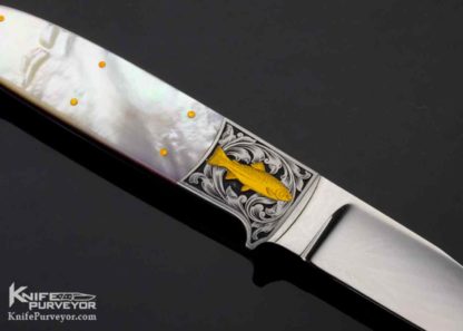 Howard Hitchmough Custom Knife, Ray Cover Jr Mother of Pearl Bird & Trout - Image 6