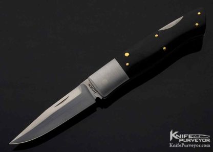 Jess Horn Custom Knife Black Buffalo Horn Gold Pins Stainless Bolster 13285