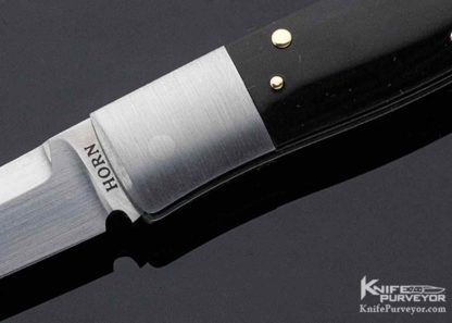 Jess Horn Custom Knife Black Buffalo Horn Gold Pins Stainless Bolster - Image 2