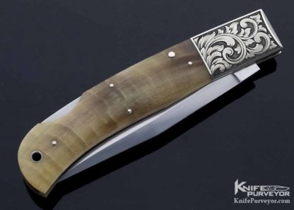 Jess Horn Custom Knife Rams Horn Jumbo Lockback Engraved by David Perdue - Image 6