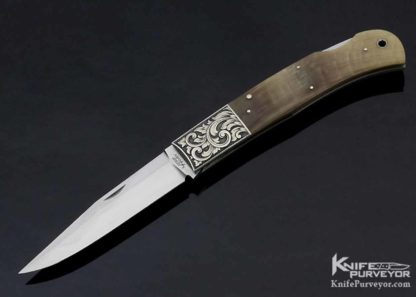 Jess Horn Custom Knife Rams Horn Jumbo Lockback Engraved by David Perdue