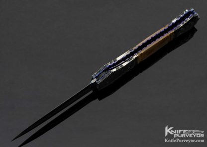 Jim Minnick Custom Knife Robert Eggerling Mosaic Damascus & Mammoth with Gold Braided Wire Linerlock Automatic - Image 7