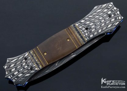 Jim Minnick Custom Knife Robert Eggerling Mosaic Damascus & Mammoth with Gold Braided Wire Linerlock Automatic - Image 3