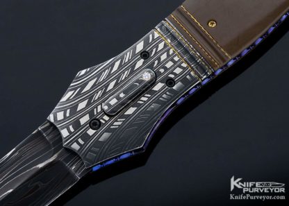 Jim Minnick Custom Knife Robert Eggerling Mosaic Damascus & Mammoth with Gold Braided Wire Linerlock Automatic - Image 2