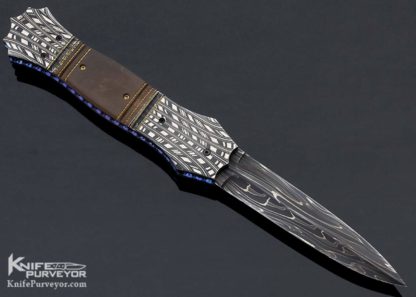 Jim Minnick Custom Knife Robert Eggerling Mosaic Damascus & Mammoth with Gold Braided Wire Linerlock Automatic - Image 4