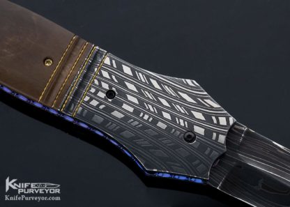 Jim Minnick Custom Knife Robert Eggerling Mosaic Damascus & Mammoth with Gold Braided Wire Linerlock Automatic - Image 5
