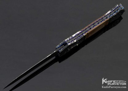 Jim Minnick Custom Knife Robert Eggerling Mosaic Damascus & Mammoth with Gold Braided Wire Linerlock Automatic - Image 6