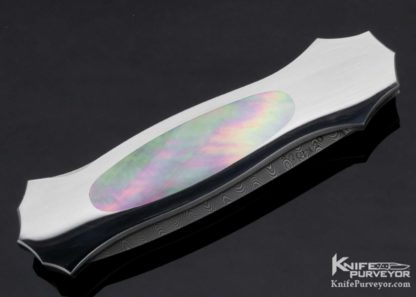 Joe Kious Custom Knife Mike Norris Damascus & Black Lip Pearl Lockback Dagger - Image 8