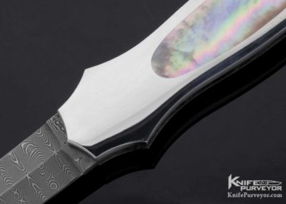 Joe Kious Custom Knife Mike Norris Damascus & Black Lip Pearl Lockback Dagger - Image 2