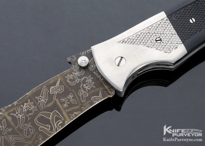 Joe Olson Custom Knife Sole Authorship Damascus G-10 Linerlock - Image 5