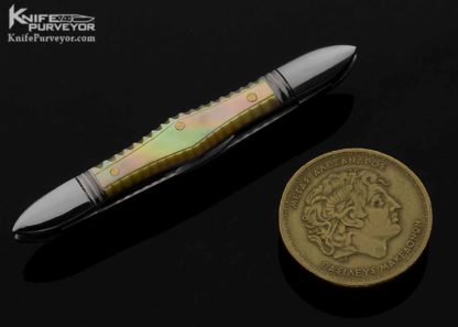 Joel Chamblin Custom Knife 2 Blade Gold Lip Pearl Slip Joint - Image 3