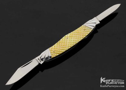 Joel Chamblin Custom Knife Checkered Gold Lip Pearl 2 Blade Congress Slip Joint 10667