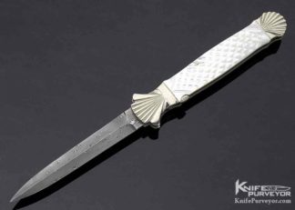 Ken Steigerwalt Custom Knife Dagger Damascus Blade Fluted Double Bolsters Checkered Mother of Pearl Shell Auto 10825