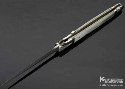 Ken Steigerwalt Custom Knife Dagger Damascus Blade Fluted Double Bolsters Pearl Shell - Image 7