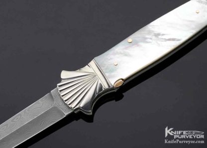 Ken Steigerwalt Custom Knife Dagger Damascus Blade Fluted Double Bolsters Pearl Shell - Image 2