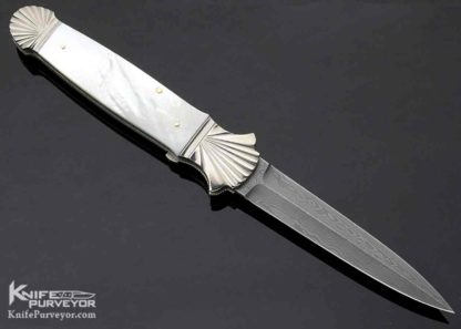 Ken Steigerwalt Custom Knife Dagger Damascus Blade Fluted Double Bolsters Pearl Shell - Image 4