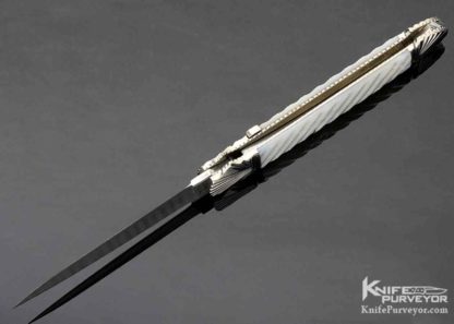 Ken Steigerwalt Custom Knife Damascus Blade Fluted Double Bolsters Fluted Pearl Shell - Image 7
